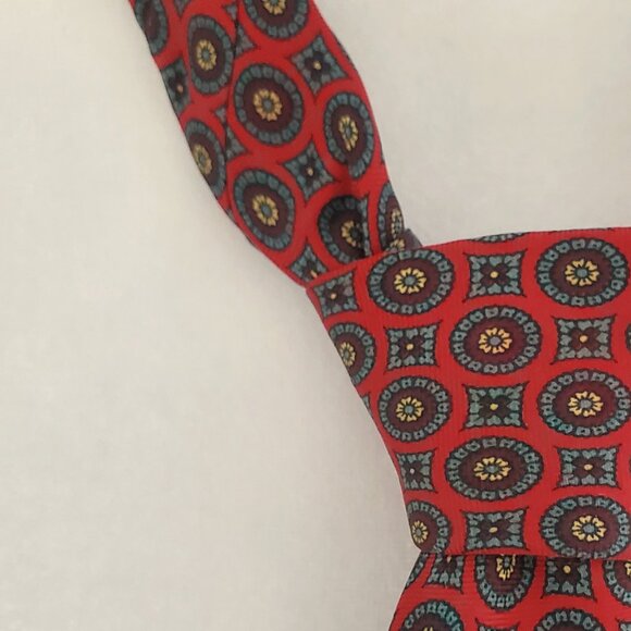 Vintage Men's Silk Tie Red Geometric Pattern Marks & Spencer ST MICHAEL Office - Picture 3 of 7